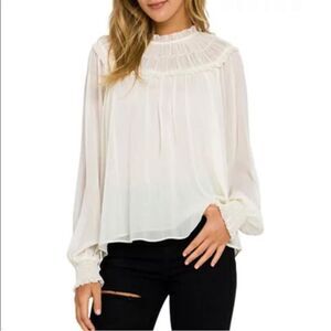 Endless Rose Ivory Ruched Yoke Blouse Top